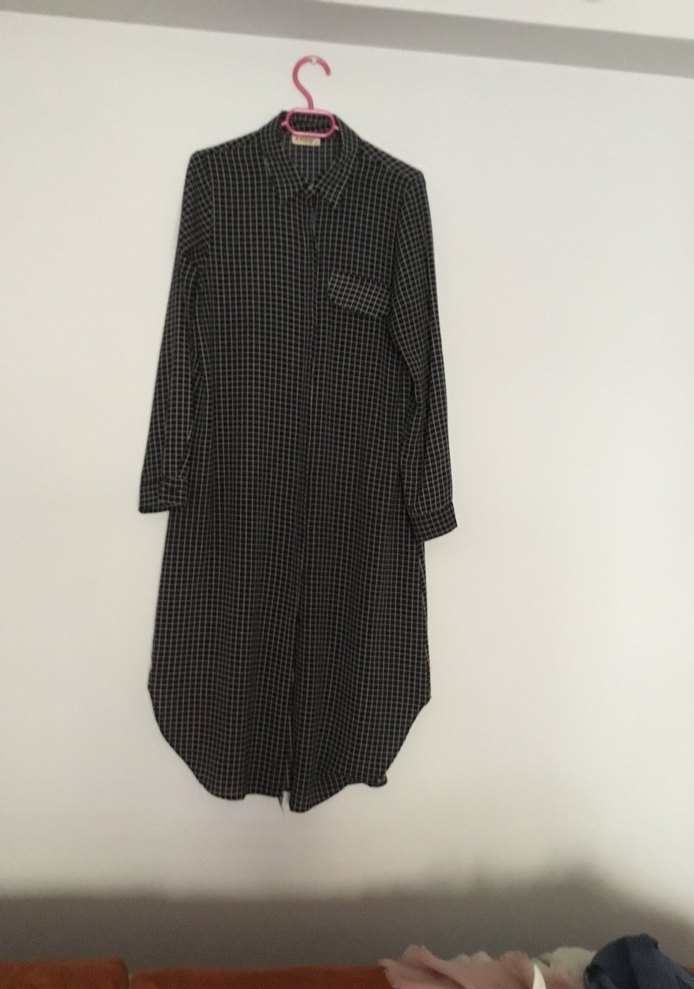 Düğmeli Siyah Ekose Uzun gömlek - Görsel 4