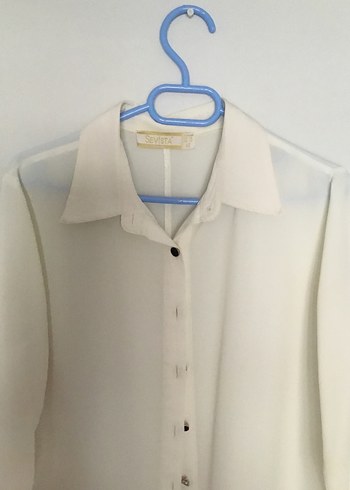 Düğmeli Beyaz Keten Uzun Kadın Gömlek - Görsel 2