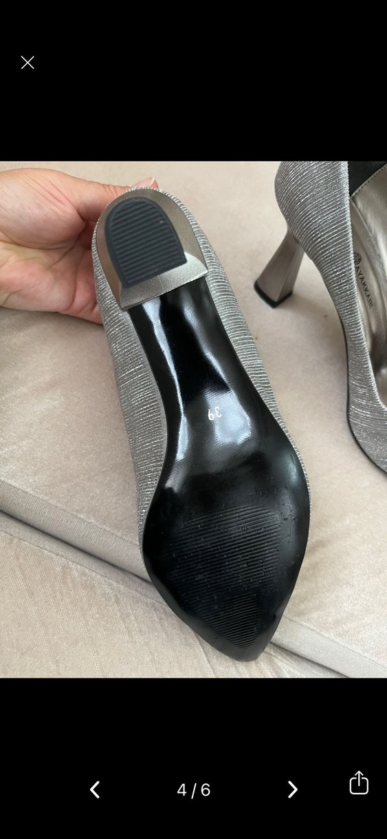 Gri Metal Pliseli Stiletto Abiye Ayakkabı - Görsel 3