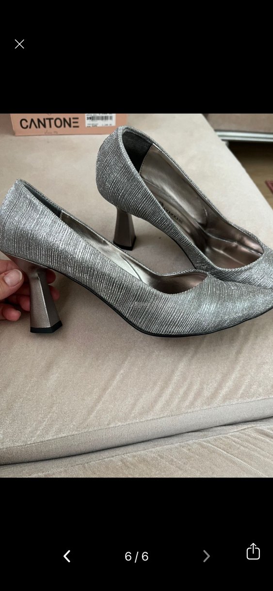 Gri Metal Pliseli Stiletto Abiye Ayakkabı - Görsel 4