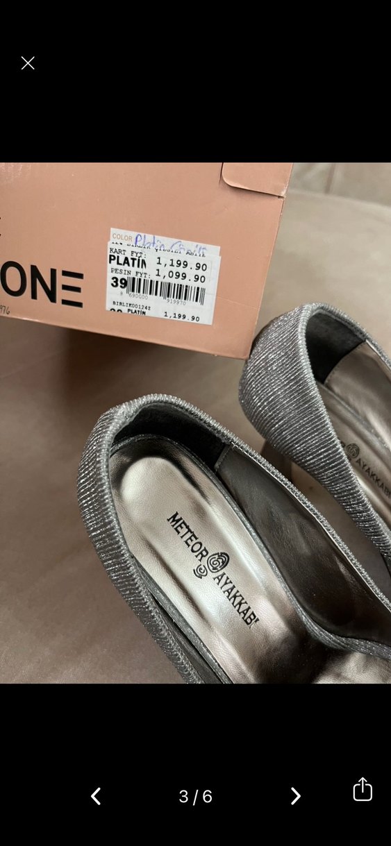 Gri Metal Pliseli Stiletto Abiye Ayakkabı - Görsel 2