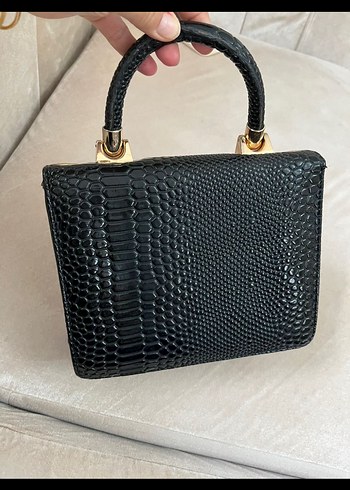 Klasik Siyah Yılan Desenli Deri Kadın Çanta - Görsel 3