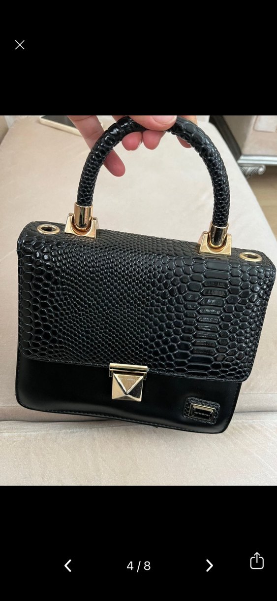 Klasik Siyah Yılan Desenli Deri Kadın Çanta - Görsel 4