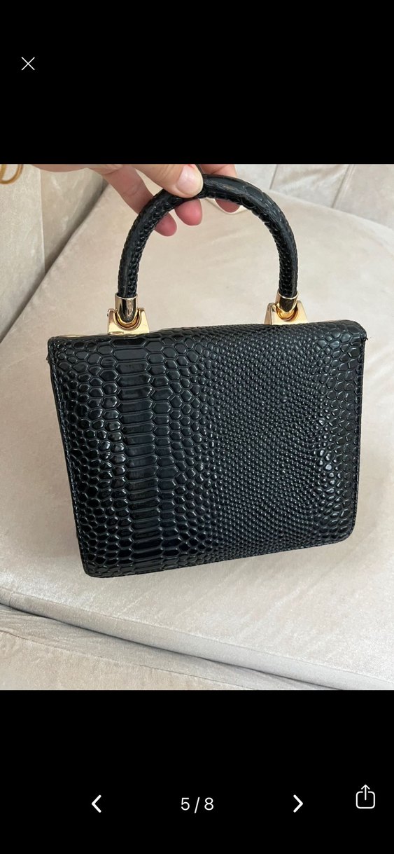 Klasik Siyah Yılan Desenli Deri Kadın Çanta - Görsel 3