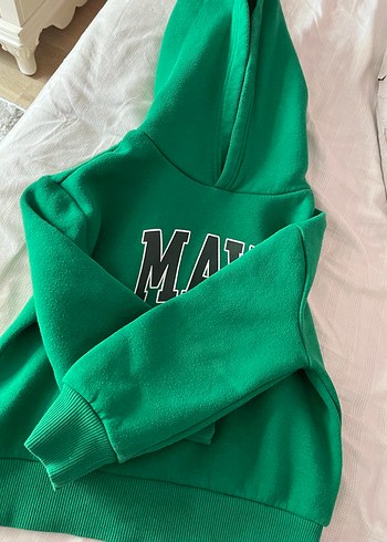 Yeşil Kapüşonlu Mavi Baskılı Sweatshirt - Görsel 2