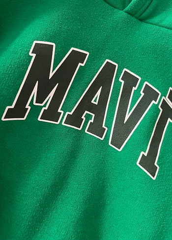 Yeşil Kapüşonlu Mavi Baskılı Sweatshirt - Görsel 3