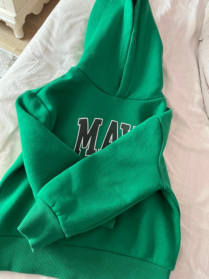 Yeşil Kapüşonlu Mavi Baskılı Sweatshirt - Görsel 2