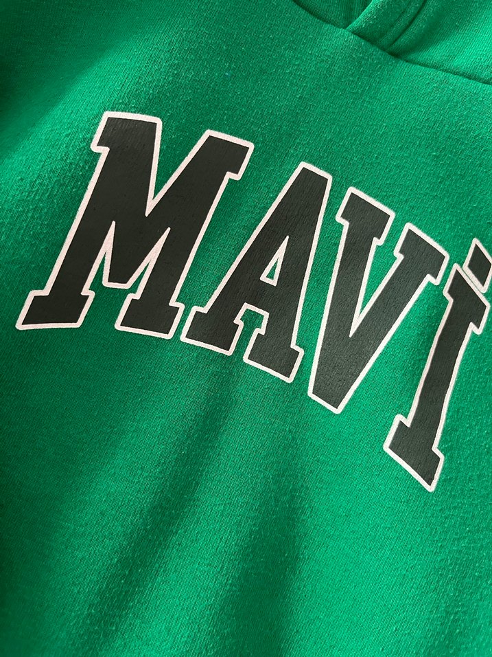 Yeşil Kapüşonlu Mavi Baskılı Sweatshirt - Görsel 3