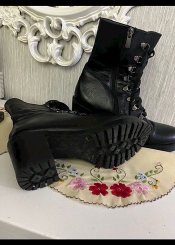 Kadın Siyah Deri Yüksek Topuklu Goth Botlar - Görsel 3