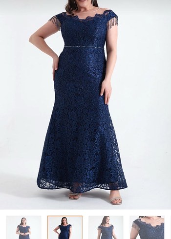 Drapeli Lacivert Uzun Abiye Elbise - Görsel 3