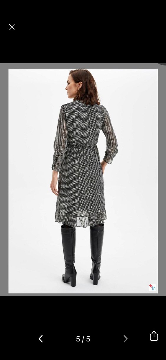 Siyah Puantiyeli Uzun Kollu Uzun Elbise - Görsel 3