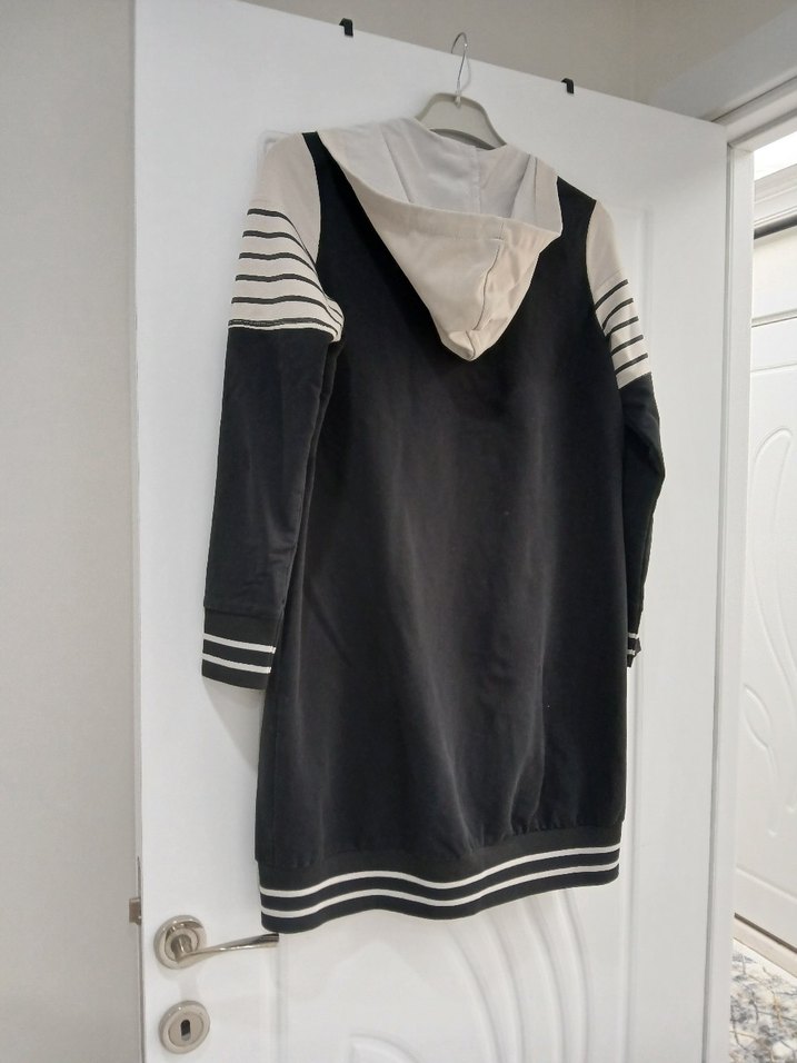 Kapüşonlu Fermuarlı Siyah Gri Çizgili kapşonlu - Görsel 2