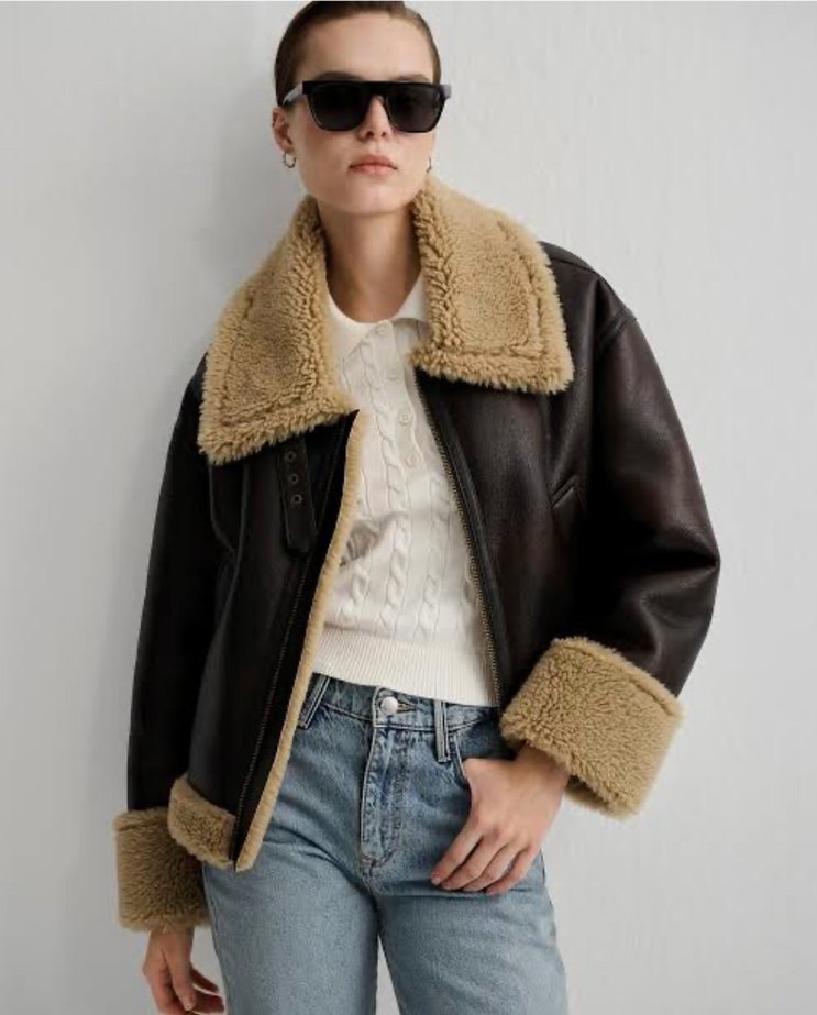Mavi Jeans Kahverengi Kürklü Deri Kadın Ceket - Görsel 2