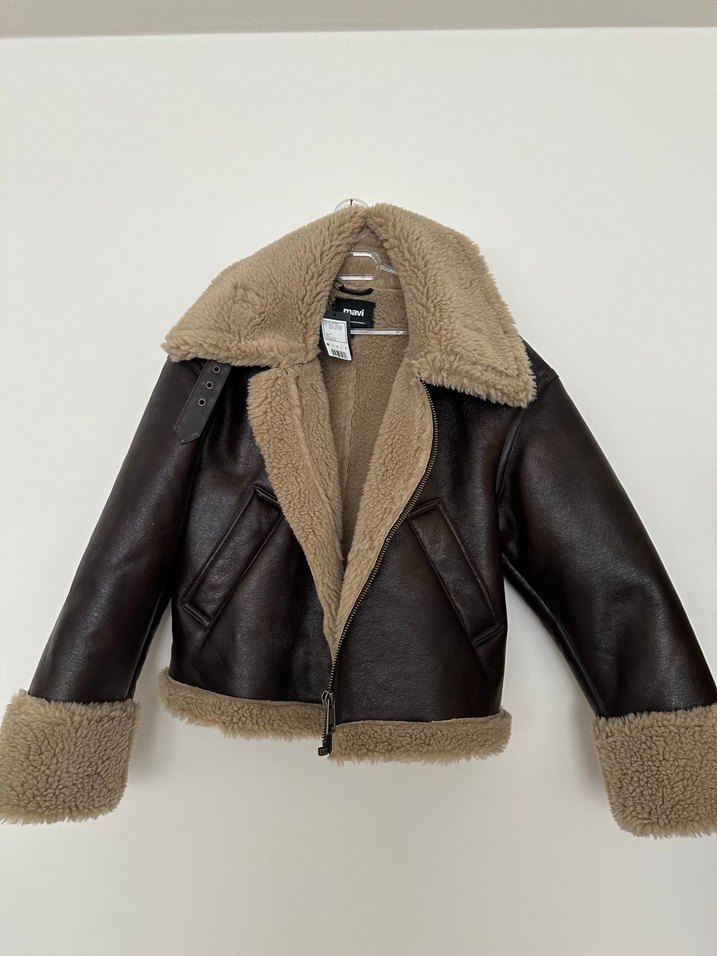 Mavi Jeans Kahverengi Kürklü Deri Kadın Ceket - Görsel 3