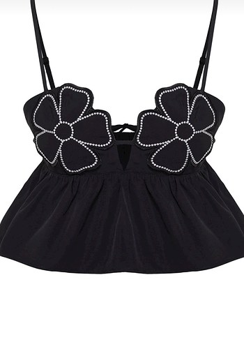 Çiçek Nakışlı Siyah Mini Büstiyer - Görsel 4