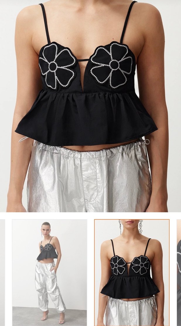 Çiçek Nakışlı Siyah Mini Büstiyer - Görsel 5