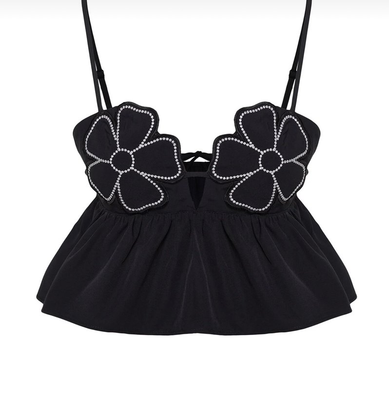 Çiçek Nakışlı Siyah Mini Büstiyer - Görsel 4