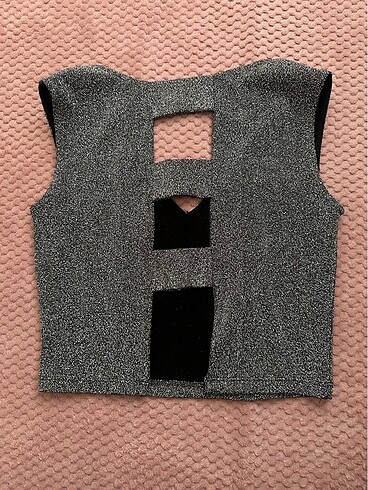 BSL FASHION Gümüş renkli simli crop büstiyer