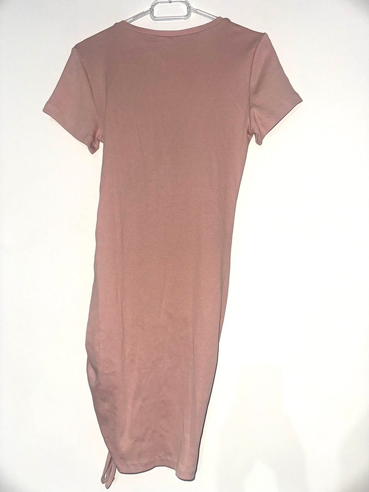 Drapeli Kısa Pembe Triko Elbise - Görsel 3