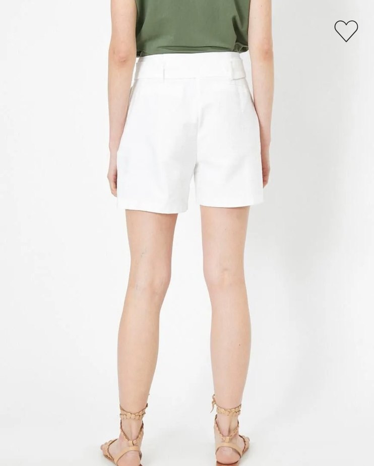 Beyaz Kemerli Keten Mini Bermuda Şort - Görsel 3