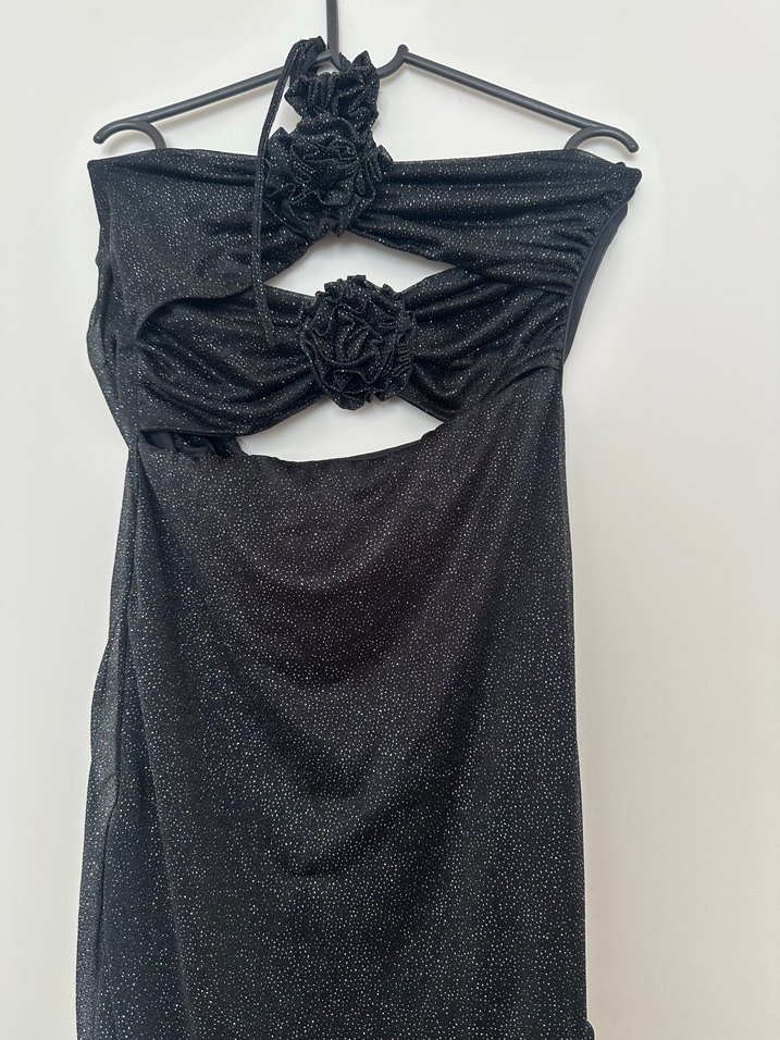 Siyah Straplez Uzun Gece Elbisesi - Görsel 4