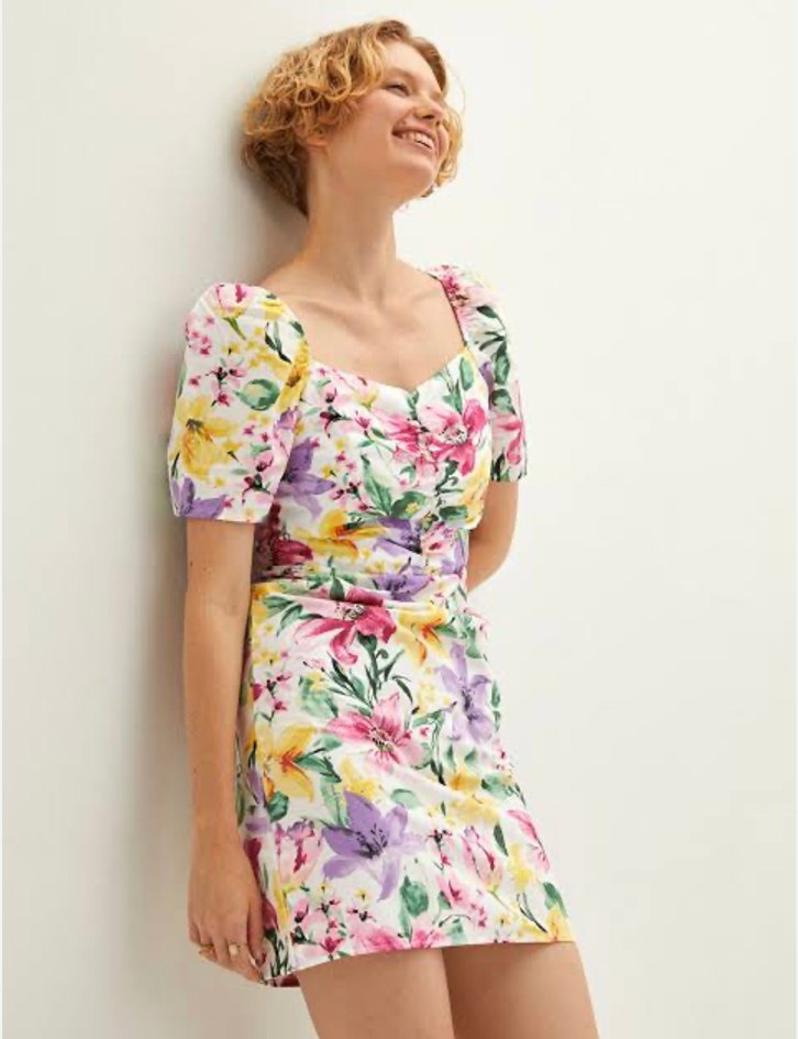 Çiçek Desenli Mini Elbise - Görsel 2