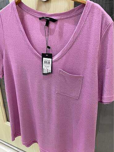 Vero Moda marka simli dokuma v yaka yumuşacık tişört