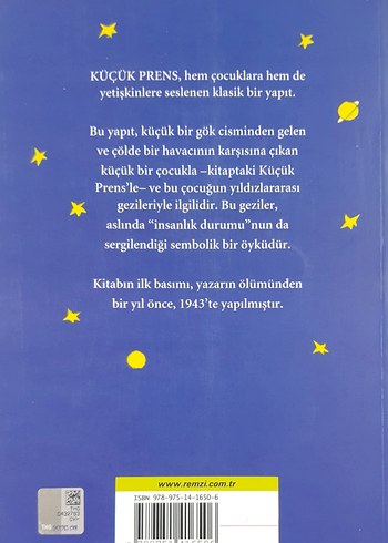 Beden Küçük Prens Büyük Boy Antoine de Saint-Exupery l Remzi Kitabevi