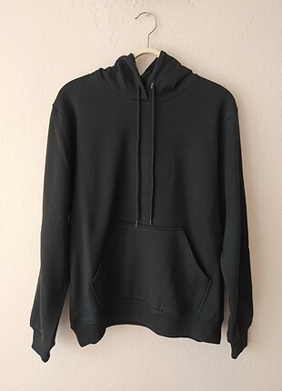 Siyah Unisex Kapüşonlu Cepli Sweatshirt