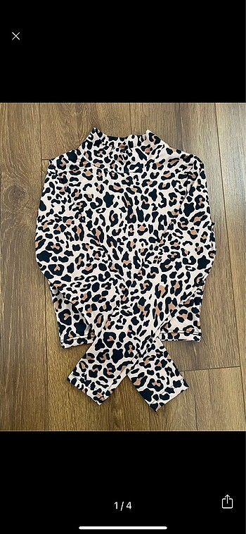Leopar Crop Bluz Top Body Kazak