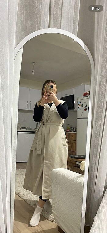 Uzun krem trenckot - Görsel 2