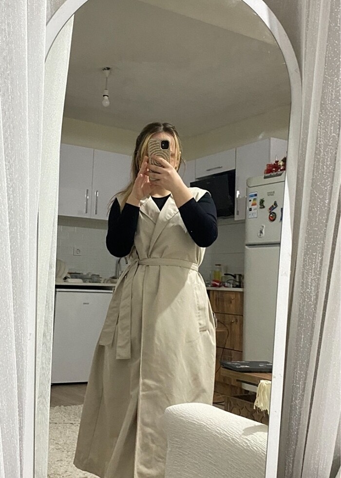 Uzun krem trenckot - Görsel 2