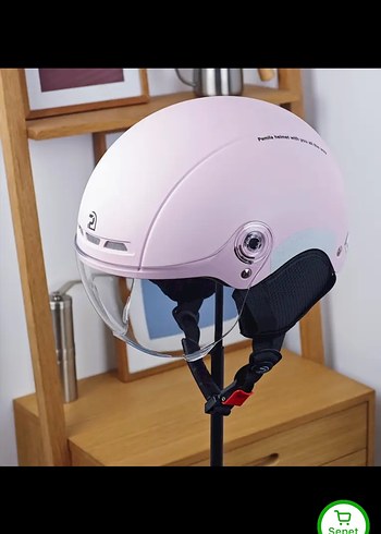 Pastel Pembe Biker Kask Velcro Bantlı