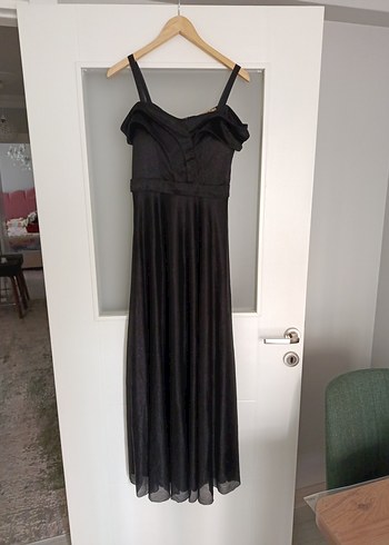 Askılı Siyah Uzun Gotik Elbise