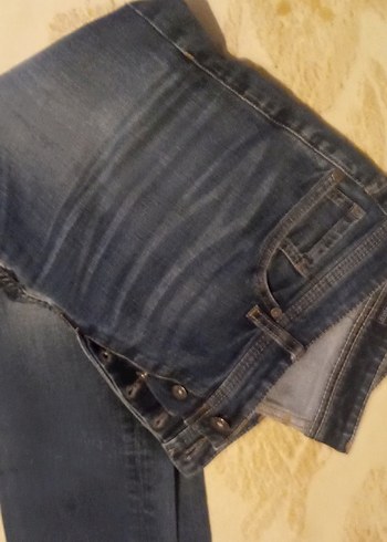 Düğmeli, Normal Boy, Mavi Kadın Kot Pantolon likrali