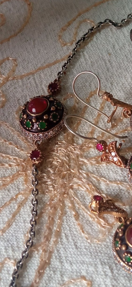 925 ayar otantik gumus Bohem Çok Renkli Boncuklu Kadın Takı Seti - Görsel 3