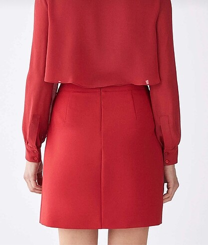 Roman Fermuar Detaylı Mini Etek Kiremit - Görsel 2