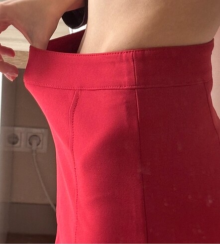 Roman Fermuar Detaylı Mini Etek Kiremit - Görsel 4