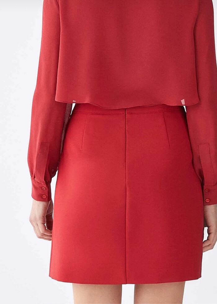 Roman Fermuar Detaylı Mini Etek Kiremit - Görsel 2