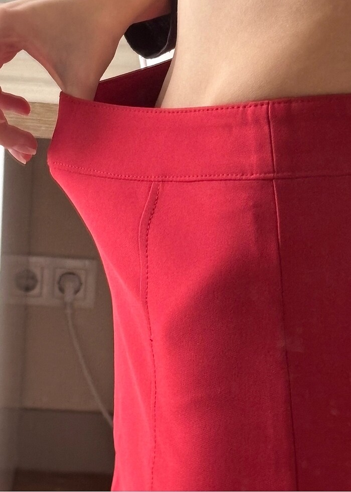 Roman Fermuar Detaylı Mini Etek Kiremit - Görsel 4