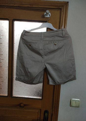 Kadın Gri Pamuklu Kemerli Bermuda Şort - Görsel 2