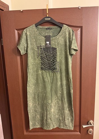 Kahverengi Batik Desenli Kısa Kollu Tunik