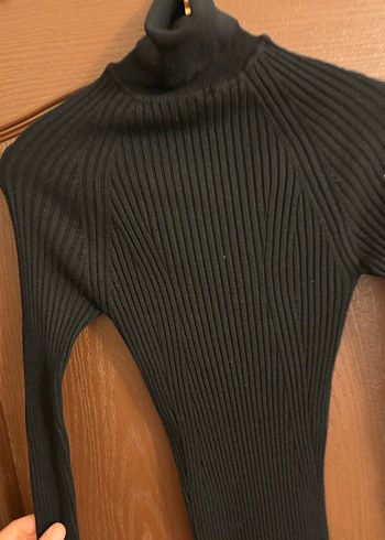 Siyah Yüksek Yakalı Kadın Triko Elbise - Görsel 6