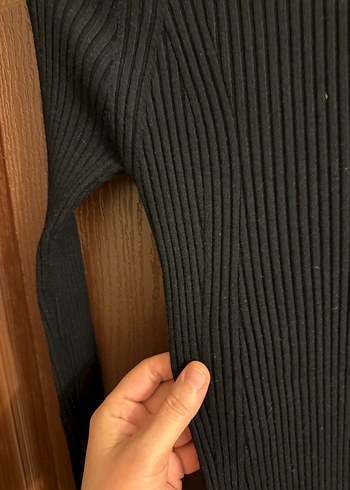 Siyah Yüksek Yakalı Kadın Triko Elbise - Görsel 3