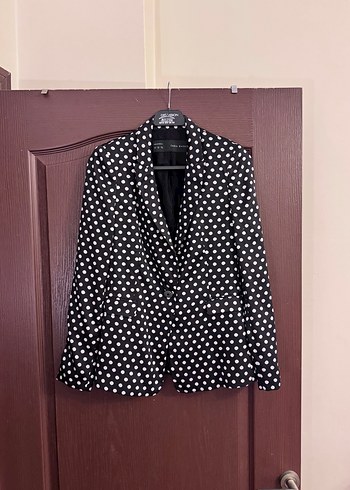Zara Beyaz Puantiyeli Siyah Blazer Ceket