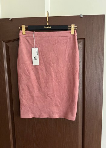 Pembe Süet Midi Kalem Etek