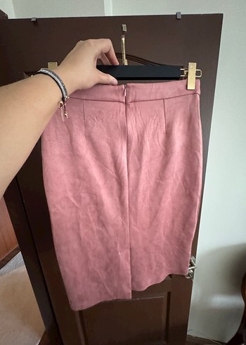 42 Beden mor Renk Pembe Süet Midi Kalem Etek