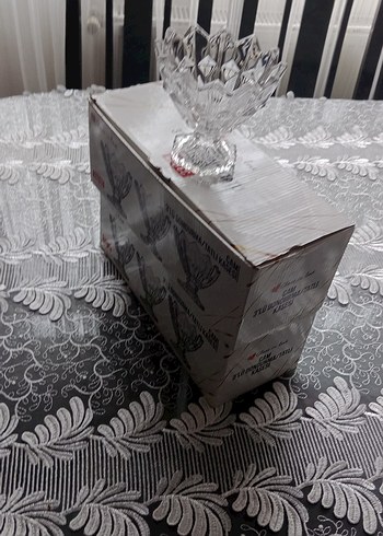 Baskılı Beyaz Gri Cam Tatlı Kasesi - Görsel 3