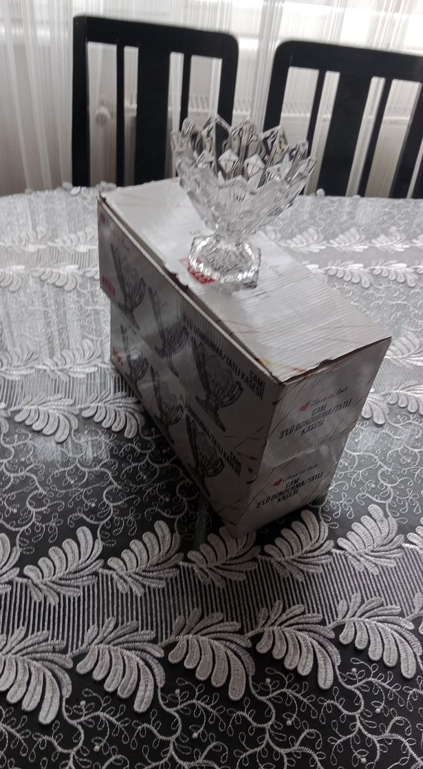 Baskılı Beyaz Gri Cam Tatlı Kasesi - Görsel 3