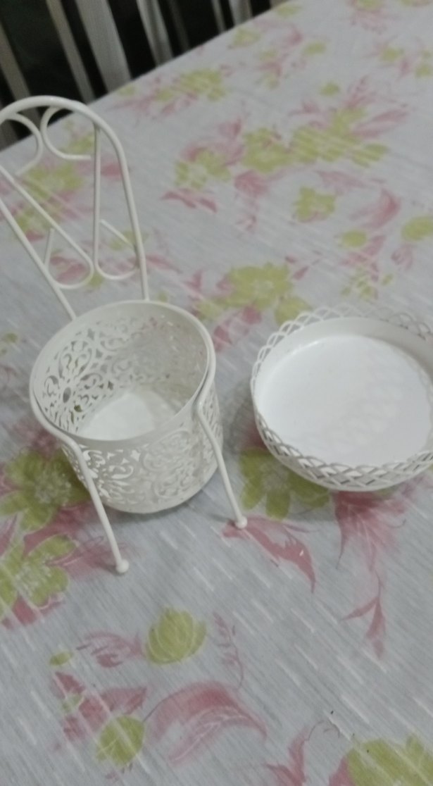 Beyaz Çiçek Desenli Dekoratif Tabak ve Stand - Görsel 2